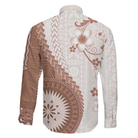 Bula Fiji Family Matching Off Shoulder Maxi Dress and Hawaiian Shirt Brown Plumeria Masi Tapa Pattern LT05 - Polynesian Pride
