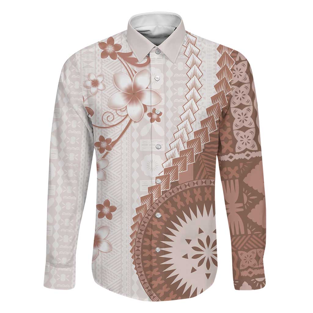 Bula Fiji Family Matching Puletasi and Hawaiian Shirt Brown Plumeria Masi Tapa Pattern - Polynesian Pride