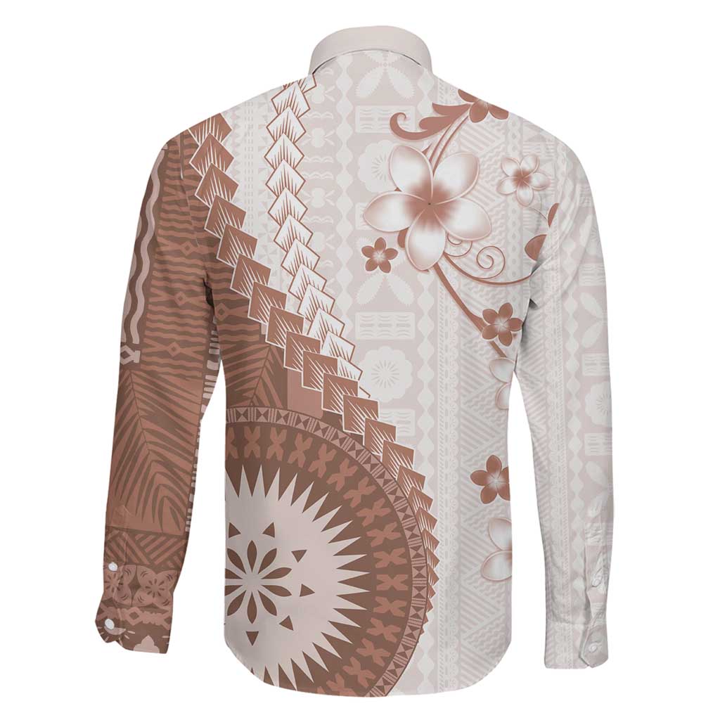 Bula Fiji Family Matching Puletasi and Hawaiian Shirt Brown Plumeria Masi Tapa Pattern - Polynesian Pride