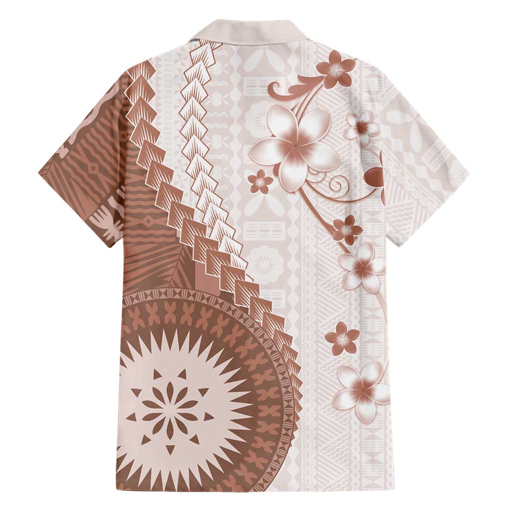 Bula Fiji Family Matching Short Sleeve Bodycon Dress and Hawaiian Shirt Brown Plumeria Masi Tapa Pattern LT05 - Polynesian Pride