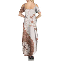 Bula Fiji Family Matching Summer Maxi Dress and Hawaiian Shirt Brown Plumeria Masi Tapa Pattern LT05 - Polynesian Pride