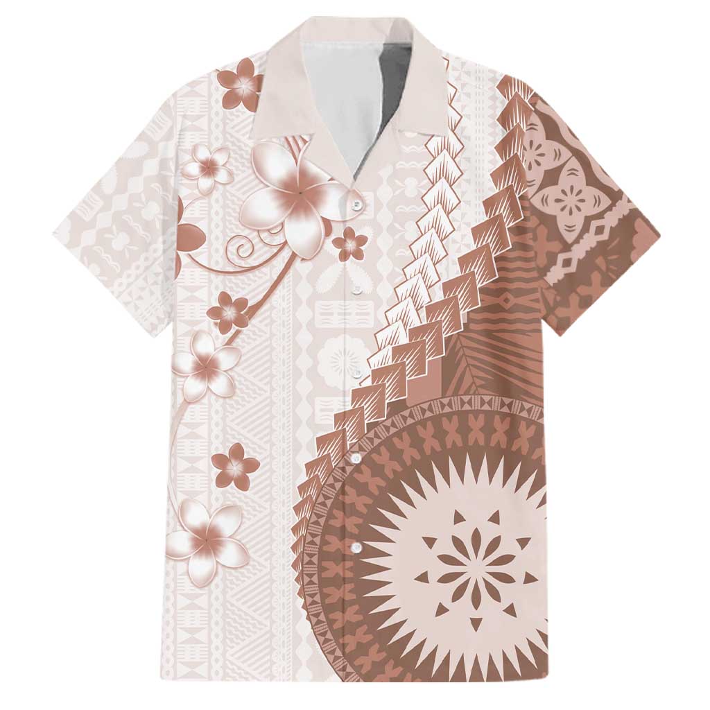 Bula Fiji Family Matching Tank Maxi Dress and Hawaiian Shirt Brown Plumeria Masi Tapa Pattern LT05 Dad's Shirt - Short Sleeve Brown - Polynesian Pride