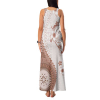 Bula Fiji Family Matching Tank Maxi Dress and Hawaiian Shirt Brown Plumeria Masi Tapa Pattern LT05 - Polynesian Pride