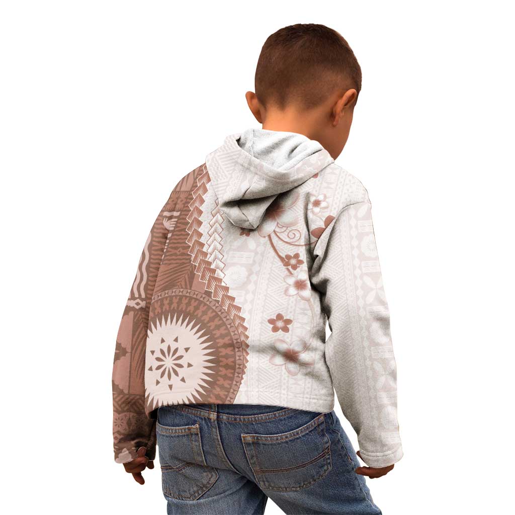 Bula Fiji Kid Hoodie Brown Plumeria Masi Tapa Pattern - Polynesian Pride