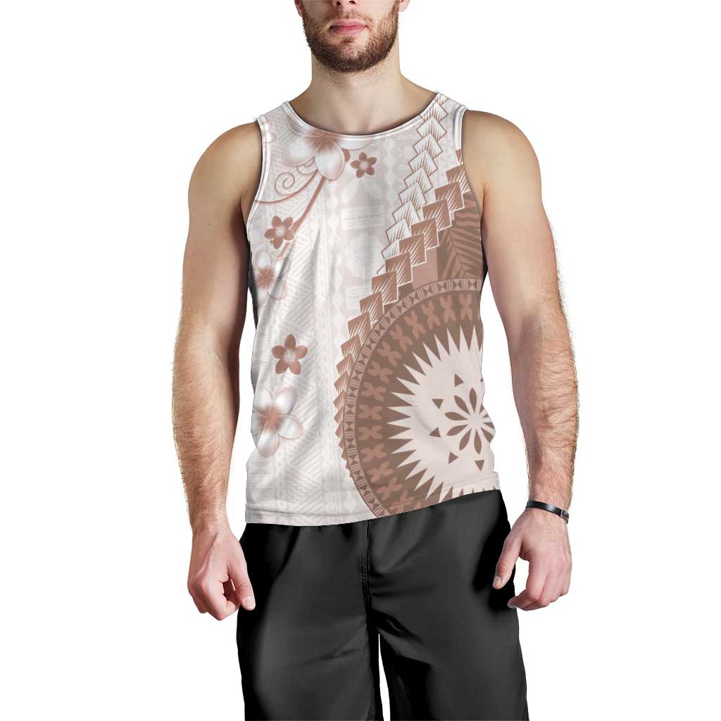 Bula Fiji Men Tank Top Brown Plumeria Masi Tapa Pattern - Polynesian Pride