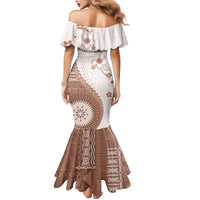 Bula Fiji Mermaid Dress Brown Plumeria Masi Tapa Pattern - Polynesian Pride