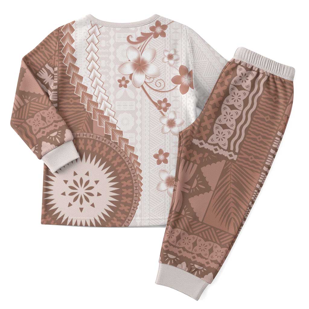 Bula Fiji Christmas Pajama Set Brown Plumeria Masi Tapa Pattern - Polynesian Pride
