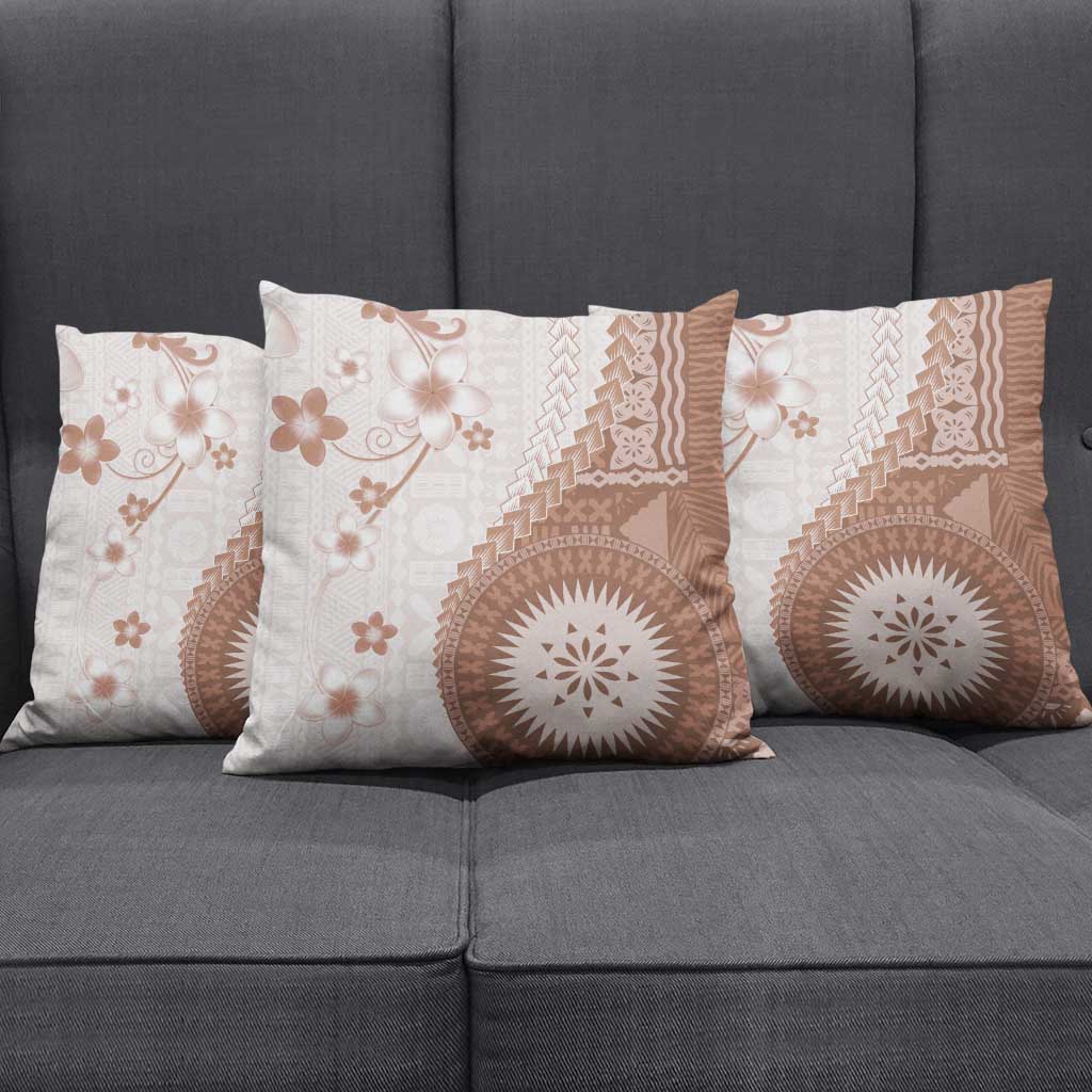 Bula Fiji Pillow Cover Brown Plumeria Masi Tapa Pattern - Polynesian Pride