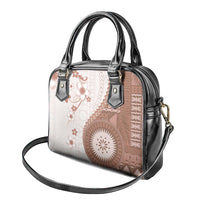 Bula Fiji Shoulder Handbag Brown Plumeria Masi Tapa Pattern - Polynesian Pride