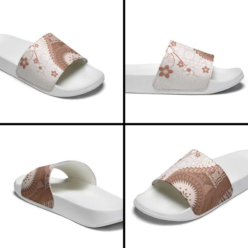 Bula Fiji Slide Sandals Brown Plumeria Masi Tapa Pattern - Polynesian Pride
