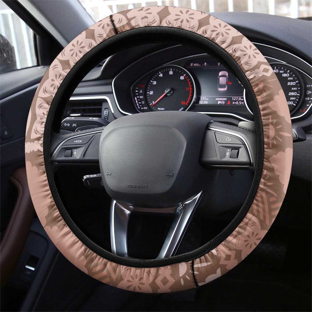 Bula Fiji Steering Wheel Cover Brown Plumeria Masi Tapa Pattern - Polynesian Pride
