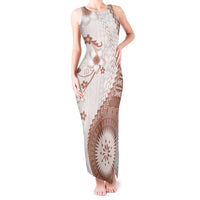 Bula Fiji Tank Maxi Dress Brown Plumeria Masi Tapa Pattern - Polynesian Pride