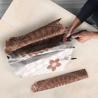 Bula Fiji Umbrella Brown Plumeria Masi Tapa Pattern - Polynesian Pride
