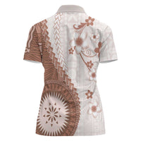 Bula Fiji Women Polo Shirt Brown Plumeria Masi Tapa Pattern - Polynesian Pride