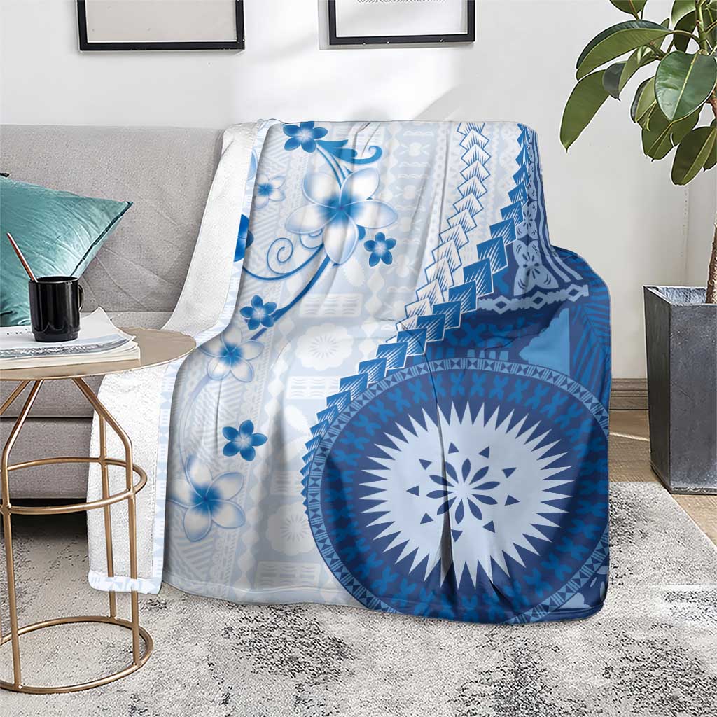 Bula Fiji Blanket Blue Plumeria Masi Tapa Pattern - Polynesian Pride