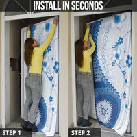 Bula Fiji Door Cover Blue Plumeria Masi Tapa Pattern - Polynesian Pride