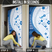 Bula Fiji Door Cover Blue Plumeria Masi Tapa Pattern - Polynesian Pride