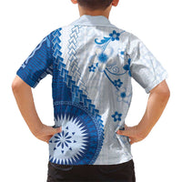 Bula Fiji Family Matching Off Shoulder Maxi Dress and Hawaiian Shirt Blue Plumeria Masi Tapa Pattern LT05 - Polynesian Pride