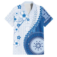 Bula Fiji Family Matching Off Shoulder Short Dress and Hawaiian Shirt Blue Plumeria Masi Tapa Pattern LT05 Dad's Shirt - Short Sleeve Blue - Polynesian Pride