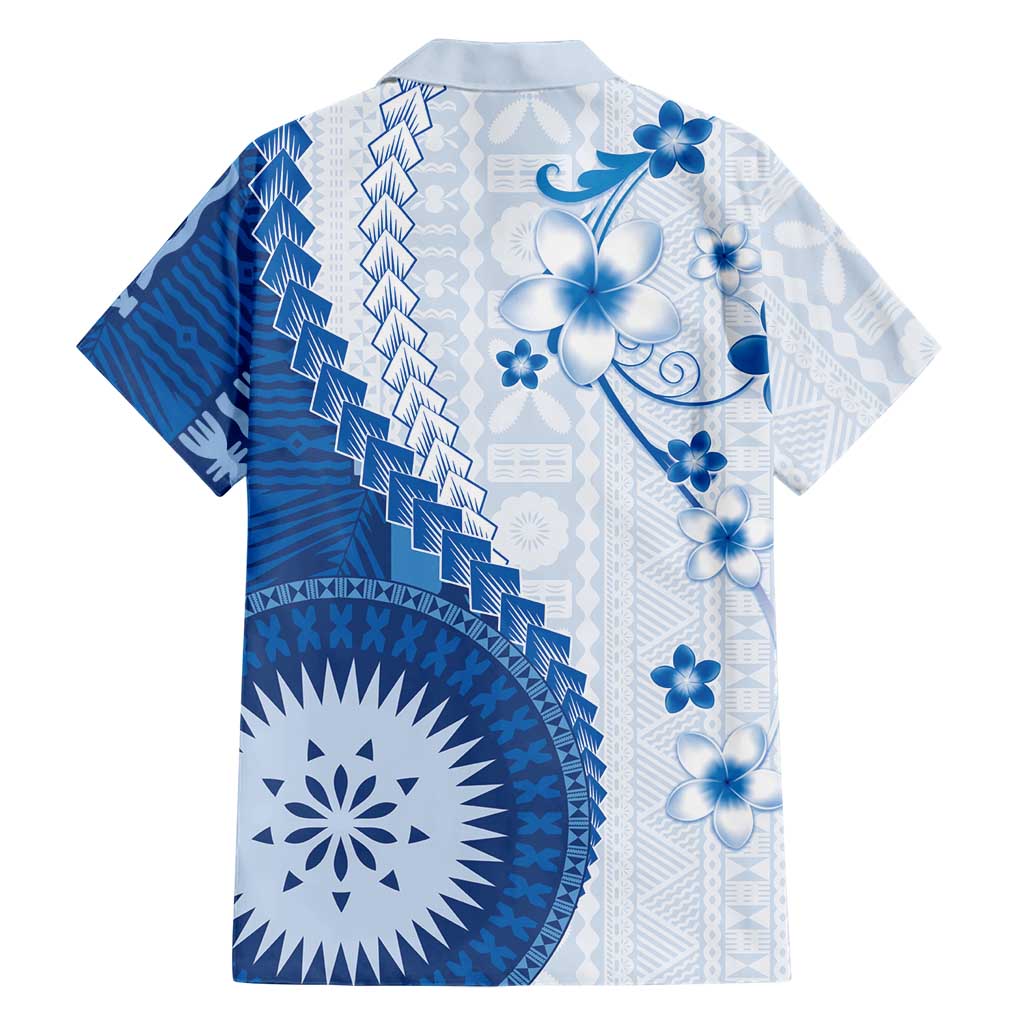 Bula Fiji Family Matching Summer Maxi Dress and Hawaiian Shirt Blue Plumeria Masi Tapa Pattern LT05 - Polynesian Pride