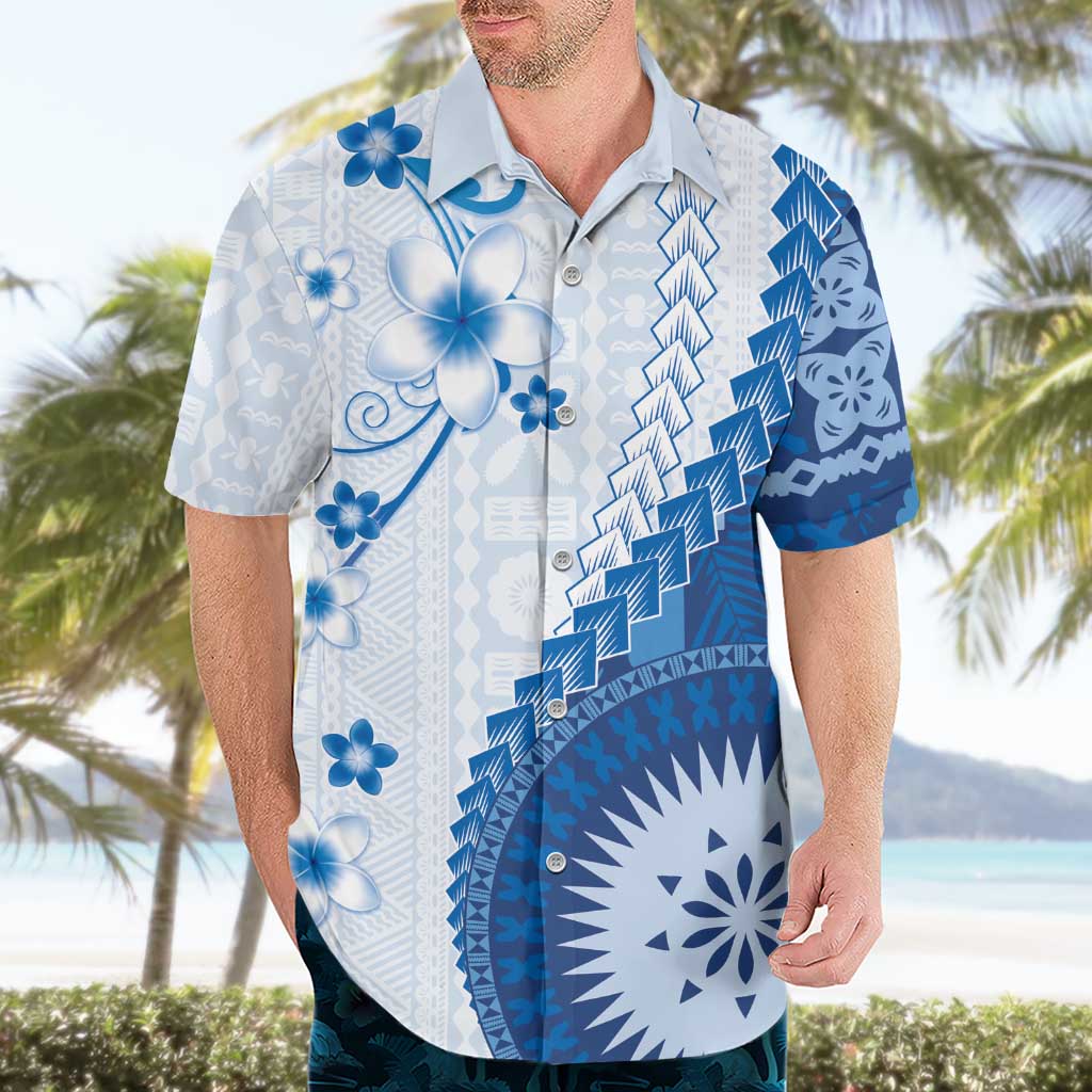 Bula Fiji Hawaiian Shirt Blue Plumeria Masi Tapa Pattern - Polynesian Pride
