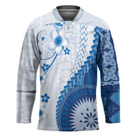 Bula Fiji Hockey Jersey Blue Plumeria Masi Tapa Pattern - Polynesian Pride