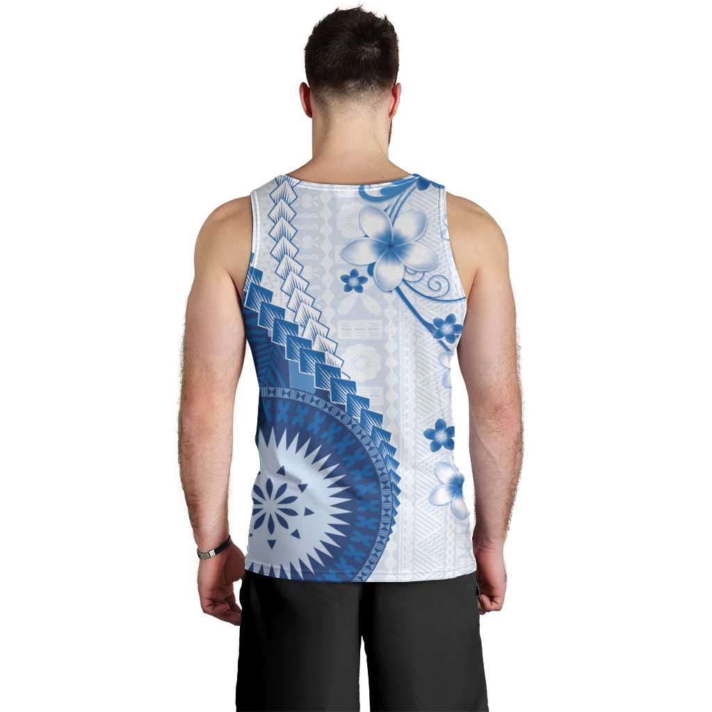 Bula Fiji Men Tank Top Blue Plumeria Masi Tapa Pattern - Polynesian Pride