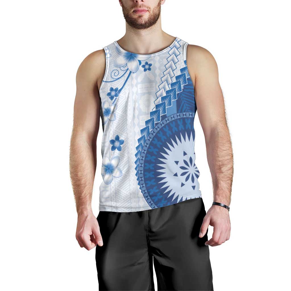 Bula Fiji Men Tank Top Blue Plumeria Masi Tapa Pattern - Polynesian Pride