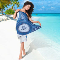 Bula Fiji Sarong Blue Plumeria Masi Tapa Pattern - Polynesian Pride