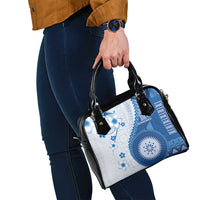 Bula Fiji Shoulder Handbag Blue Plumeria Masi Tapa Pattern - Polynesian Pride