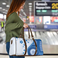 Bula Fiji Travel Bag Blue Plumeria Masi Tapa Pattern - Polynesian Pride
