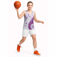Bula Fiji Basketball Jersey Violet Plumeria Masi Tapa Pattern - Polynesian Pride