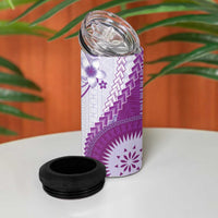 Bula Fiji 4 in 1 Can Cooler Tumbler Violet Plumeria Masi Tapa Pattern - Polynesian Pride