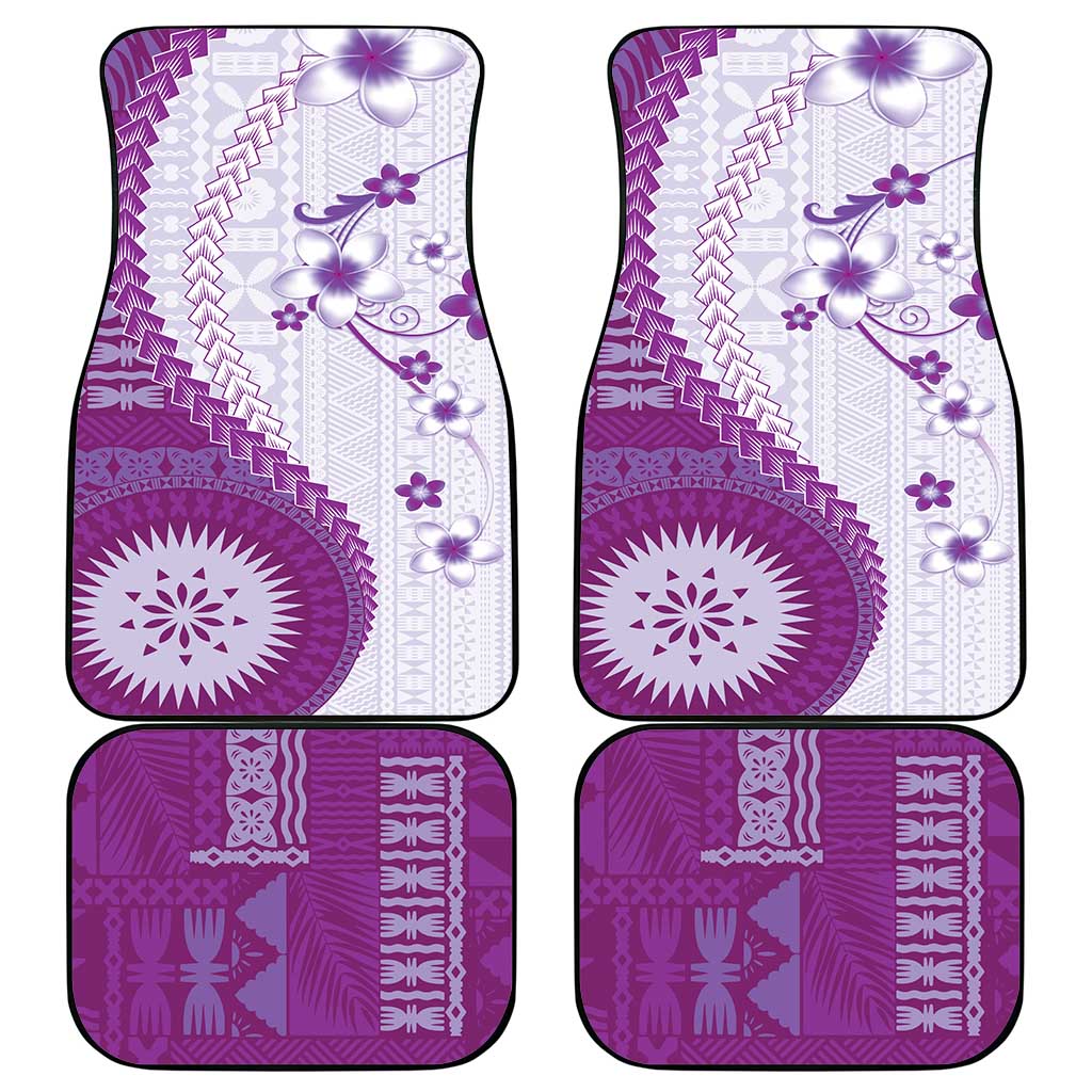 Bula Fiji Car Mats Violet Plumeria Masi Tapa Pattern - Polynesian Pride