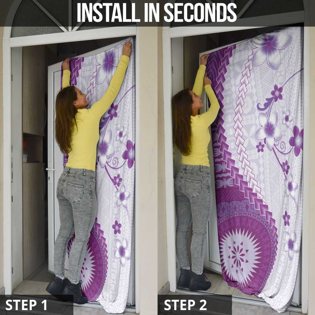 Bula Fiji Door Cover Violet Plumeria Masi Tapa Pattern - Polynesian Pride