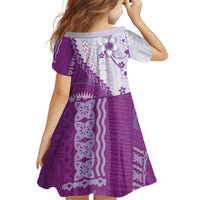 Bula Fiji Family Matching Off The Shoulder Long Sleeve Dress and Hawaiian Shirt Violet Plumeria Masi Tapa Pattern LT05 - Polynesian Pride