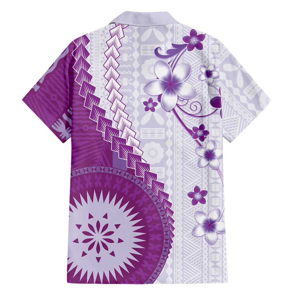 Bula Fiji Family Matching Short Sleeve Bodycon Dress and Hawaiian Shirt Violet Plumeria Masi Tapa Pattern LT05 - Polynesian Pride