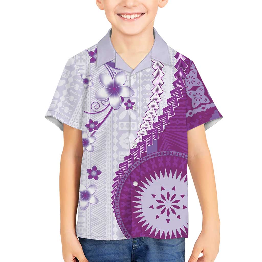 Bula Fiji Family Matching Short Sleeve Bodycon Dress and Hawaiian Shirt Violet Plumeria Masi Tapa Pattern LT05 Son's Shirt Violet - Polynesian Pride