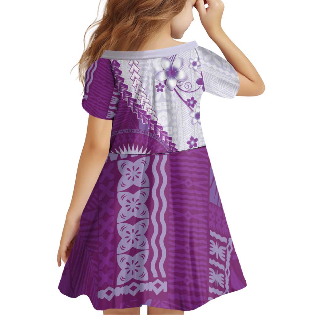 Bula Fiji Family Matching Tank Maxi Dress and Hawaiian Shirt Violet Plumeria Masi Tapa Pattern LT05 - Polynesian Pride