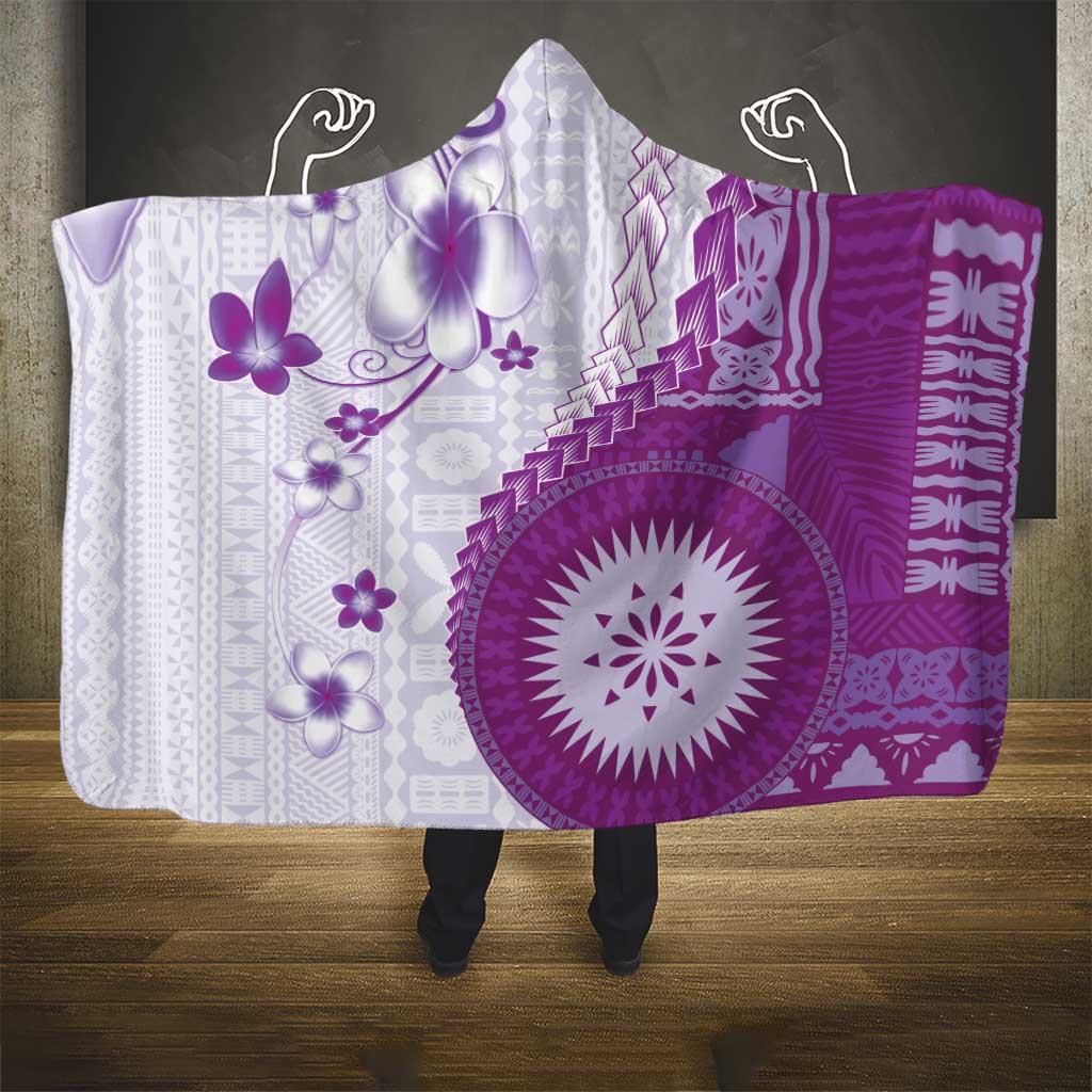 Bula Fiji Hooded Blanket Violet Plumeria Masi Tapa Pattern - Polynesian Pride