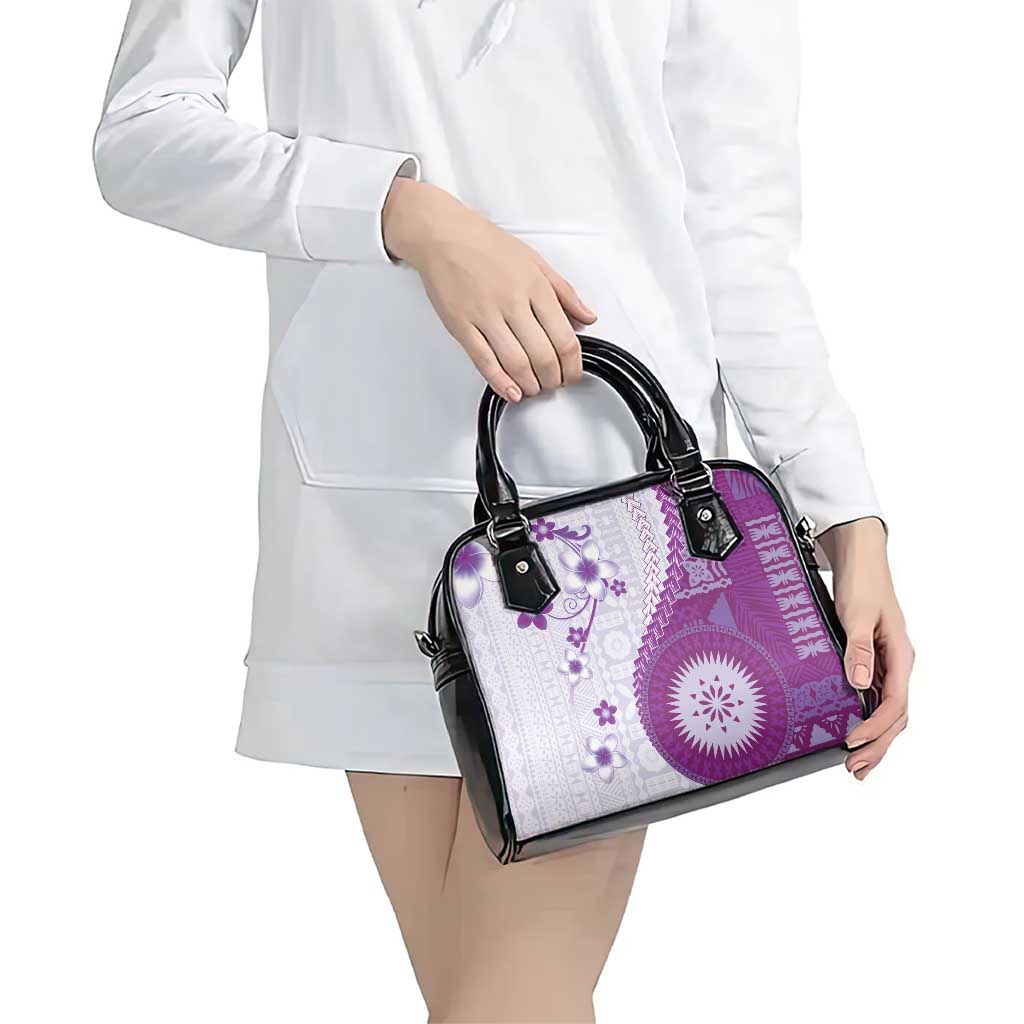 Bula Fiji Shoulder Handbag Violet Plumeria Masi Tapa Pattern - Polynesian Pride
