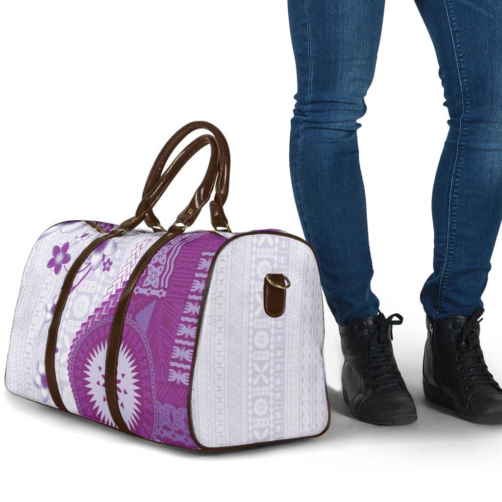 Bula Fiji Travel Bag Violet Plumeria Masi Tapa Pattern - Polynesian Pride