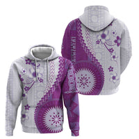Bula Fiji Zip Hoodie Violet Plumeria Masi Tapa Pattern - Polynesian Pride