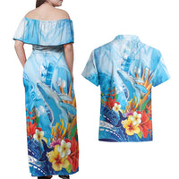 Polynesia Humpback Whale Couples Matching Off Shoulder Maxi Dress and Hawaiian Shirt Ocean Style