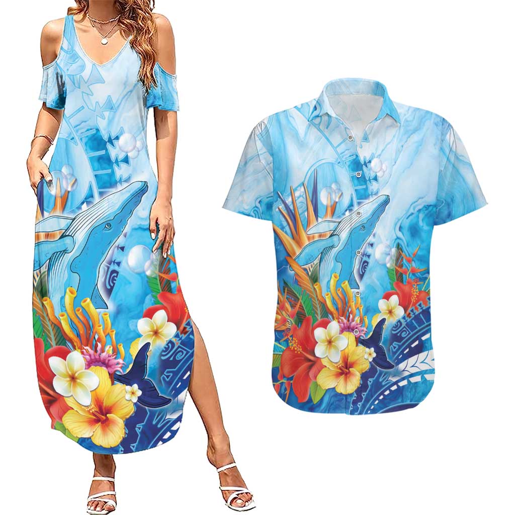 Polynesia Humpback Whale Couples Matching Summer Maxi Dress and Hawaiian Shirt Ocean Style