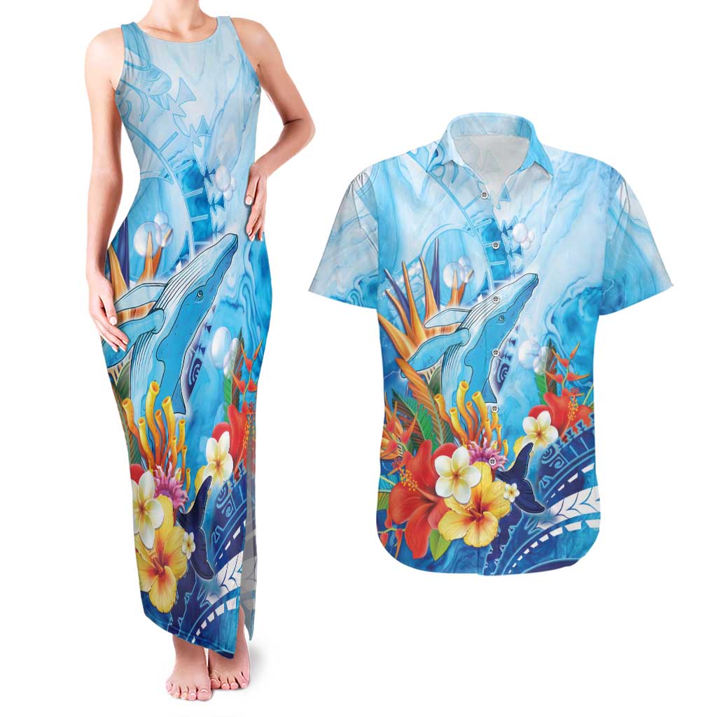 Polynesia Humpback Whale Couples Matching Tank Maxi Dress and Hawaiian Shirt Ocean Style