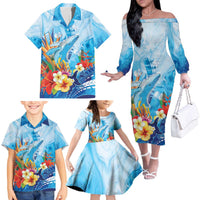 Polynesia Humpback Whale Family Matching Off The Shoulder Long Sleeve Dress and Hawaiian Shirt Ocean Style LT05 - Polynesian Pride
