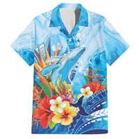 Polynesia Humpback Whale Family Matching Off The Shoulder Long Sleeve Dress and Hawaiian Shirt Ocean Style LT05 Dad's Shirt - Short Sleeve Blue - Polynesian Pride