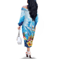 Polynesia Humpback Whale Family Matching Off The Shoulder Long Sleeve Dress and Hawaiian Shirt Ocean Style LT05 - Polynesian Pride