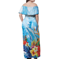 Polynesia Humpback Whale Family Matching Off Shoulder Maxi Dress and Hawaiian Shirt Ocean Style